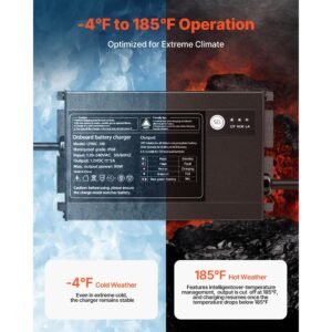 marine battery charger, 1 bank, 5a 12v onboard boat charger, ip68 waterproof smart on board battery charger, for lithium ion (lifepo4), ncm, lead acid batteries, large boat, yacht, rv, trailer