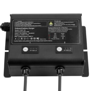 marine battery charger, 2 bank, 5a 12v onboard boat charger, ip68 waterproof smart on board battery charger, for lithium ion (lifepo4), ncm, lead acid batteries, large boat, yacht, rv, trailer