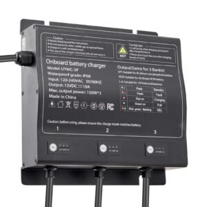 marine battery charger, 3 bank, 10a 12v onboard boat charger, ip68 waterproof smart on board battery charger, for lithium ion (lifepo4), ncm, lead acid batteries, large boat, yacht, rv, trailer