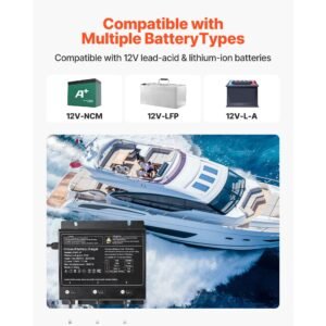 marine battery charger, 3 bank, 10a 12v onboard boat charger, ip68 waterproof smart on board battery charger, for lithium ion (lifepo4), ncm, lead acid batteries, large boat, yacht, rv, trailer