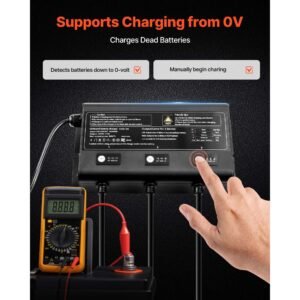 marine battery charger, 3 bank, 5a 12v onboard boat charger, ip68 waterproof smart on board battery charger, for lithium ion (lifepo4), ncm, lead acid batteries, large boat, yacht, rv, trailer