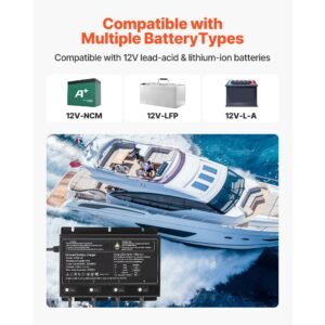 marine battery charger, 4 bank, 10a 12v onboard boat charger, ip68 waterproof smart on board battery charger, for lithium ion (lifepo4), ncm, lead acid batteries, large boat, yacht, rv, trailer