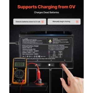 marine battery charger, 4 bank, 10a 12v onboard boat charger, ip68 waterproof smart on board battery charger, for lithium ion (lifepo4), ncm, lead acid batteries, large boat, yacht, rv, trailer