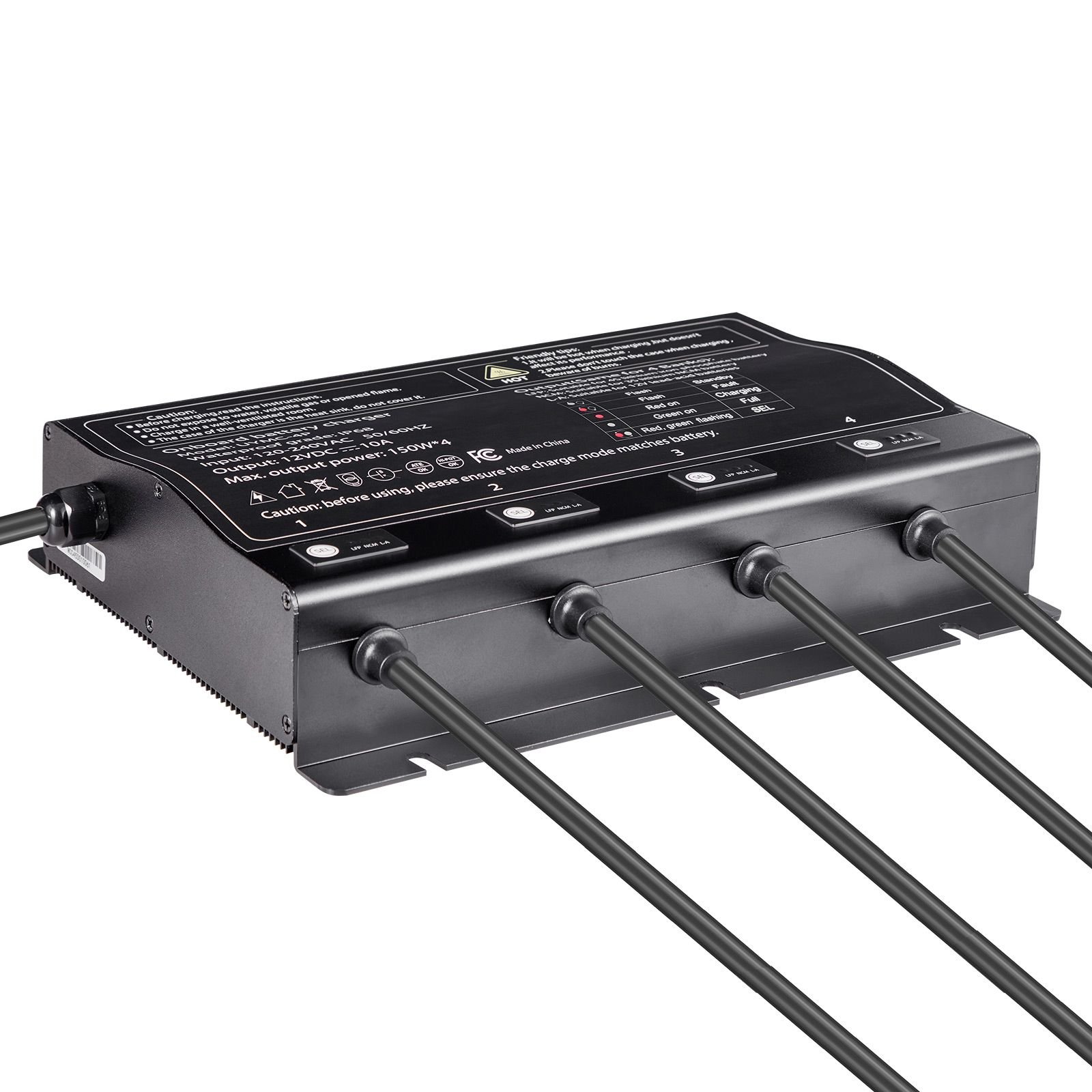 marine battery charger, 4 bank, 10a 12v onboard boat charger, ip68 waterproof smart on board battery charger, for lithium ion (lifepo4), ncm, lead acid batteries, large boat, yacht, rv, trailer