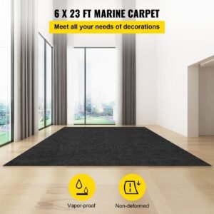 marine carpet, 6 x 23 ft boat carpeting, charcoal black marine grade boat carpet, indoor/outdoor marine carpeting with water proof tpr backing, water proof carpet roll for home, patio, porch, de