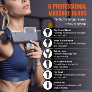 massage gun deep tissue, percussion muscle massager for athletes with 8 speed levels & 6 massage heads, 16v 2500mah batteries, handheld massage gun for pain relief, muscle relaxation