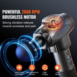 massage gun deep tissue with 9 speed levels & 6 massage heads, 24v 2500mah batteries, percussion muscle massager for athletes, handheld electric massage gun for pain relief, muscle relaxation