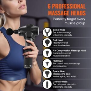 massage gun deep tissue with 9 speed levels & 6 massage heads, 24v 2500mah batteries, percussion muscle massager for athletes, handheld electric massage gun for pain relief, muscle relaxation