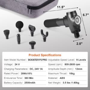massage gun deep tissue with 9 speed levels & 6 massage heads, 24v 2500mah batteries, percussion muscle massager for athletes, handheld electric massage gun for pain relief, muscle relaxation