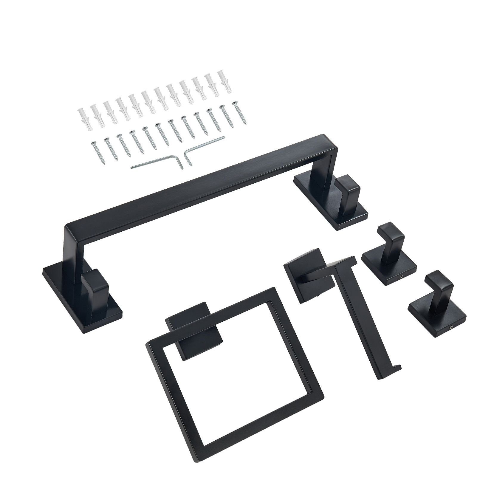 matte black bathroom hardware set 5 pieces bathroom accessories set stainless steel 16 inch towel bar towel rack 2 robe towel hooks toilet paper holder for bath room wall mounted.jpg