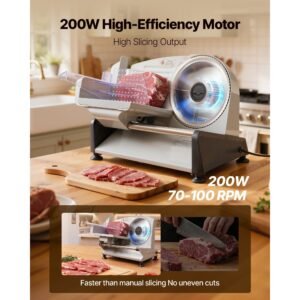 meat slicer, 7.5 inch 200w electric deli slicer machine with sus420 blade, 0 0.6 inch adjustable thickness, etl certified home food slicer for meat, ham, baguett, steak