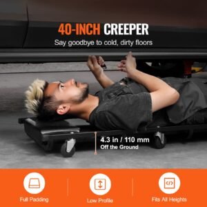 mechanic garage creeper, 40 inch, 300 lbs capacity automotive rolling creeper with 6 casters adjustable cushioned headrest, heavy duty steel frame low profile for garages, repair shops, and diy