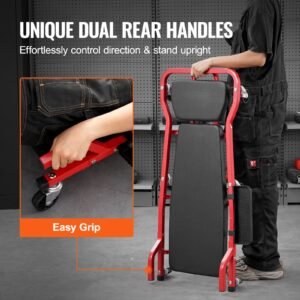 mechanic garage creeper, 44 inch, 300 lbs capacity automotive rolling creeper with 6 casters adjustable cushioned headrest tool tray, heavy duty steel frame for garages, repair shops, and diy