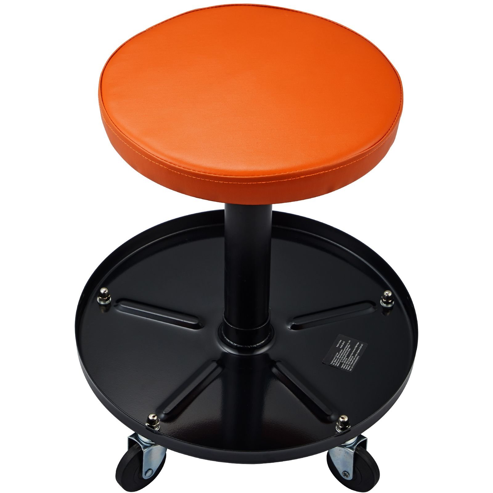 mechanic stool, 250 lbs rolling pneumatic creeper garage/shop seat, adjustable height 22 in 28 in padded rolling workshop stool with tool tray, for garage, shop, auto repair, black+orange