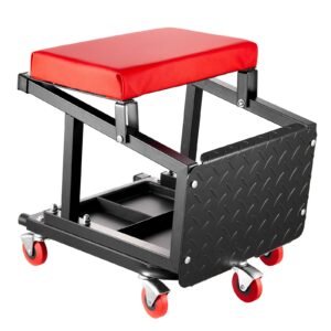 mechanic stool, 300 lbs capacity garage seat/work stool with wheels, 360° swivel rolling workshop stool with tool tray, mechanics creeper seat/step stool, for garage, shop & auto repair, black