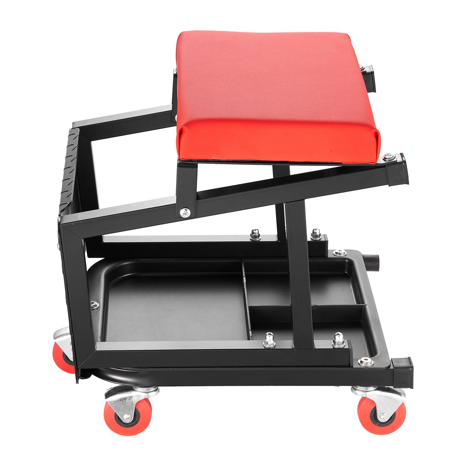 mechanic stool, 300 lbs capacity garage seat/work stool with wheels, 360° swivel rolling workshop stool with tool tray, mechanics creeper seat/step stool, for garage, shop & auto repair, black