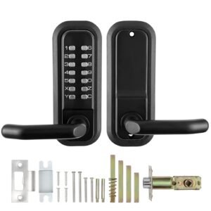 mechanical keyless entry door lock, 14 digit keypad, embedded outdoor gate door locks set with keypad and handle, water proof zinc alloy, easy to install, for garden, garage, yard, storage shed