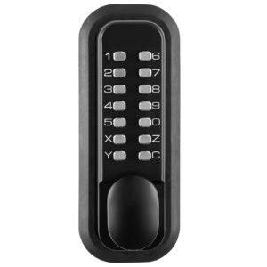 mechanical keyless entry door lock, 14 digit keypad, outdoor gate door locks set with surface mounted latch, water proof zinc alloy, keypad and knob, easy to install, for garden, garage, yard