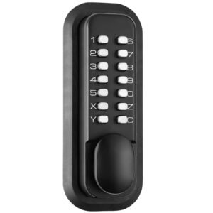 mechanical keyless entry door lock, 14 digit keypad, outdoor gate door locks set with surface mounted latch, water proof zinc alloy, keypad and knob, easy to install, for garden, garage, yard