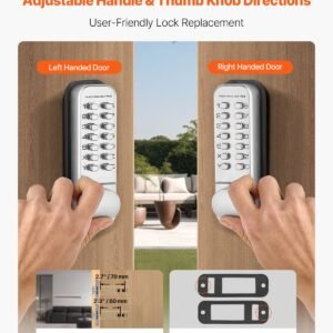 mechanical keyless entry door lock, 14 key mechanical door lock, mechanical keypad door knob, single side stainless steel waterproof keyless gate lock, for home office outdoor fence garage yard