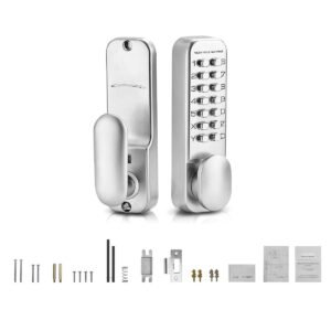 mechanical keyless entry door lock, 14 key mechanical door lock, mechanical keypad door knob, single side stainless steel waterproof keyless gate lock, for home office outdoor fence garage yard