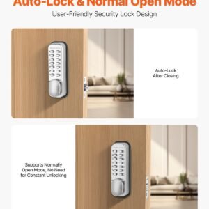 mechanical keyless entry door lock, 14 key mechanical door lock, mechanical keypad door knob, single side stainless steel waterproof keyless gate lock, for home office outdoor fence garage yard
