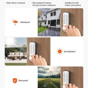 mechanical keyless entry door lock, 14 key mechanical door lock, mechanical keypad door knob, single side stainless steel waterproof keyless gate lock, for home office outdoor fence garage yard