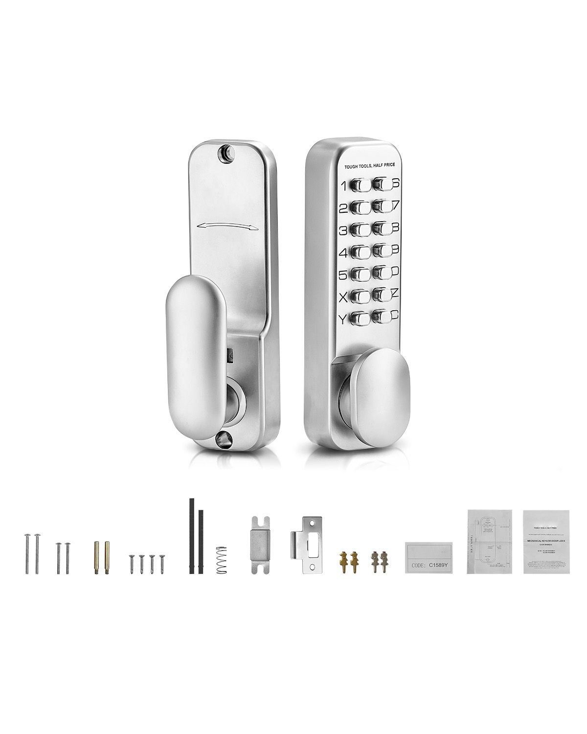 mechanical keyless entry door lock, 14 key mechanical door lock, mechanical keypad door knob, single side stainless steel waterproof keyless gate lock, for home office outdoor fence garage yard