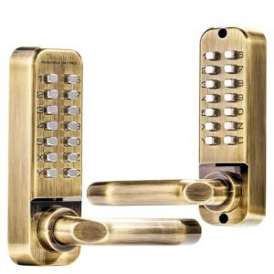 mechanical keyless entry door lock, 14 key mechanical door lock, mechanical keypad door lock with handle, double sided stainless steel waterproof keyless gate lock, for home office fence garage