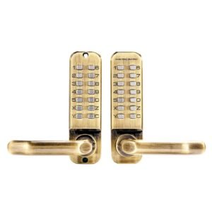 mechanical keyless entry door lock, 14 key mechanical door lock, mechanical keypad door lock with handle, double sided stainless steel waterproof keyless gate lock, for home office fence garage