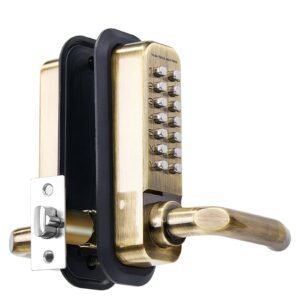 mechanical keyless entry door lock, 14 key mechanical door lock, mechanical keypad door lock with handle, double sided stainless steel waterproof keyless gate lock, for home office fence garage