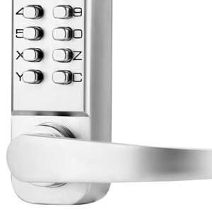 mechanical keyless entry door lock, 14 key mechanical door lock, mechanical keypad door lock with handle, double sided stainless steel waterproof keyless gate lock, for home office yard, sliver