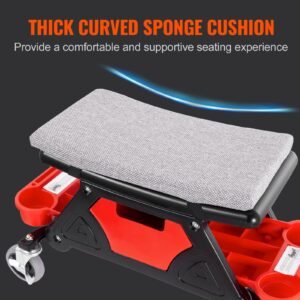 mechanics stool, 300 lbs capacity rolling mechanic seat with 4" wheels, with three slide out tool trays and drawer, heavy duty roller creeper seat for home garage diy automotive