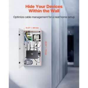 media enclosure, 28 inch, structured media center with vented hinged door, cable management box, structured wiring multi media cabinet, recessed electrical media box, for network distribution