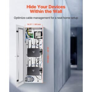 media enclosure, 42 inch, structured media center with vented hinged door, cable management box, structured wiring multi media cabinet, recessed electrical media box, for network distribution