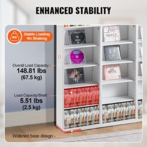 media storage cabinet, 9 layer dvd shelf holds up to 756 cds, adjustable cd shelves 27 compartments, protects & organizes music, movie, video games or memorabilia collections,white