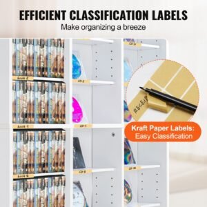media storage cabinet, 9 layer dvd shelf holds up to 756 cds, adjustable cd shelves 27 compartments, protects & organizes music, movie, video games or memorabilia collections,white