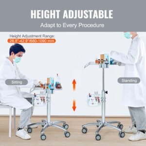 medical cart, salon cart with wheels, mobile trolley cart 26.77" 42.91" height adjustable, metal salon stations for hair stylist, rolling desktop lab cart for clinic, beauty and salon