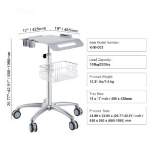 medical cart, salon cart with wheels, mobile trolley cart 26.77" 42.91" height adjustable, metal salon stations for hair stylist, rolling desktop lab cart for clinic, beauty and salon