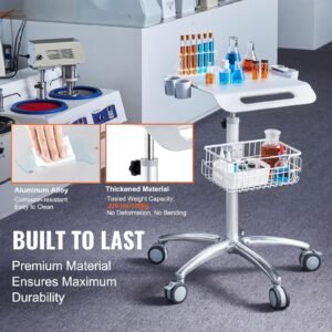 Medical Cart, Salon Cart with Wheels, Mobile Trolley Cart 26.77"-42.91" Height Adjustable, Metal Salon Stations for Hair Stylist, Rolling Desktop Lab Cart for Clinic, Beauty and Salon