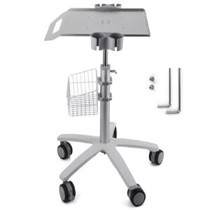 medical cart, salon cart with wheels, mobile trolley cart 26.77" 42.91" height adjustable, metal salon stations for hair stylist, rolling desktop lab cart for clinic, beauty and salon