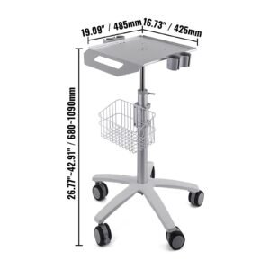 medical cart, salon cart with wheels, mobile trolley cart 26.77" 42.91" height adjustable, metal salon stations for hair stylist, rolling desktop lab cart for clinic, beauty and salon