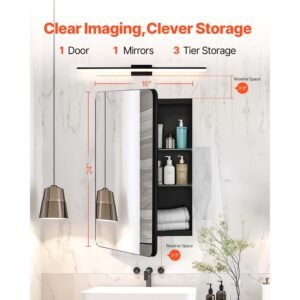 medicine cabinet, 16 x 24 inch, medicine cabinet for bathroom with mirror, aluminum frame bathroom wall cabinet, 2 layer adjustable shelves, recessed & wall mounted installation