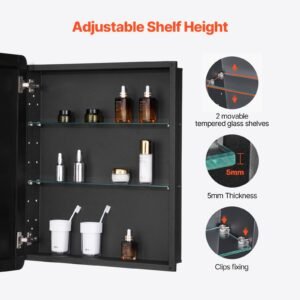 medicine cabinet, 24 x 30 inch, medicine cabinet for bathroom with mirror, aluminum frame bathroom wall cabinet, 2 layer adjustable shelves, recessed & wall mounted installation