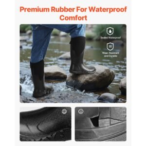 men's rubber boots, protective footwear, waterproof anti slip hunting boots, gardening insulated mud boots, protective footwear, lightweight & durable, for manufacturing, farming, size 12 us