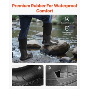 men's steel toe rubber boots, protective footwear, waterproof rain fishing boots, outdoor non slip work shoes, lightweight and durable, for manufacturing, construction, farming, size 12 us