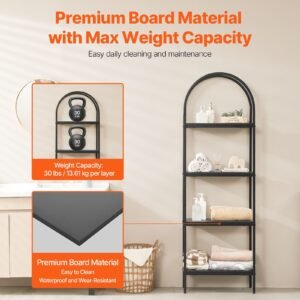 metal bookshelf, 4 tier arched industrial bookshelf, small rustic vintage storage bookcase with open shelves, freestanding display shelving unit storage rack, for living room, bedroom & office
