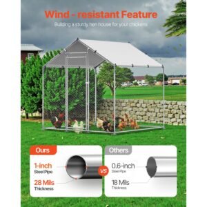 metal chicken coop, 6.56x6.56x6.56ft large walk in chicken runs with cover, spire roof hen house enclosure with security lock, outdoor duck rabbit cage poultry pen for backyard, farm, yard