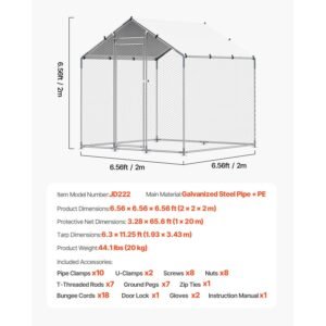metal chicken coop, 6.56x6.56x6.56ft large walk in chicken runs with cover, spire roof hen house enclosure with security lock, outdoor duck rabbit cage poultry pen for backyard, farm, yard