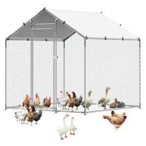 metal chicken coop, 6.56x6.56x6.56ft large walk in chicken runs with cover, spire roof hen house enclosure with security lock, outdoor duck rabbit cage poultry pen for backyard, farm, yard